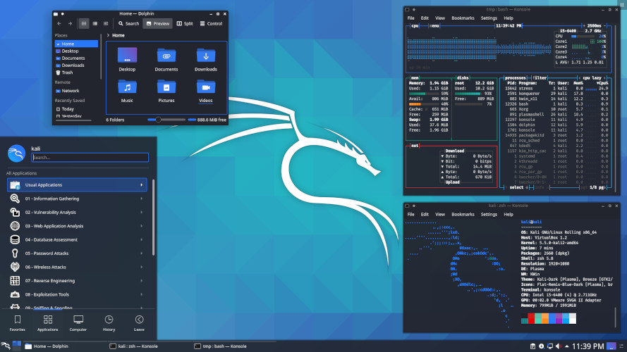 Kali Linux with KDE Plasma desktop