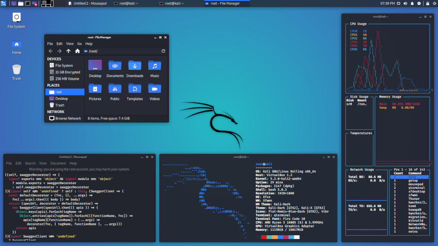 Kali Linux with Xfce desktop